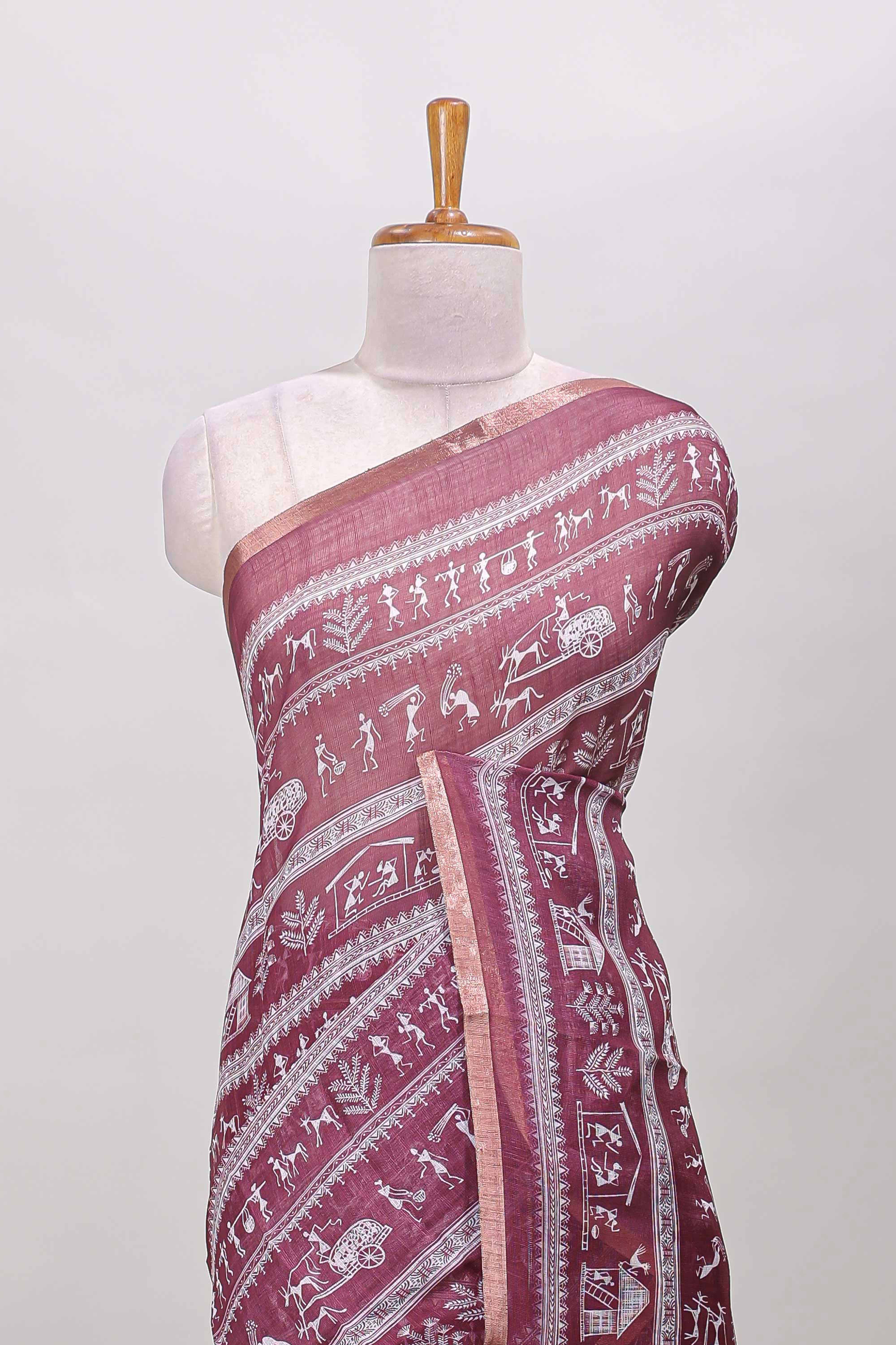 Maroon self zari border