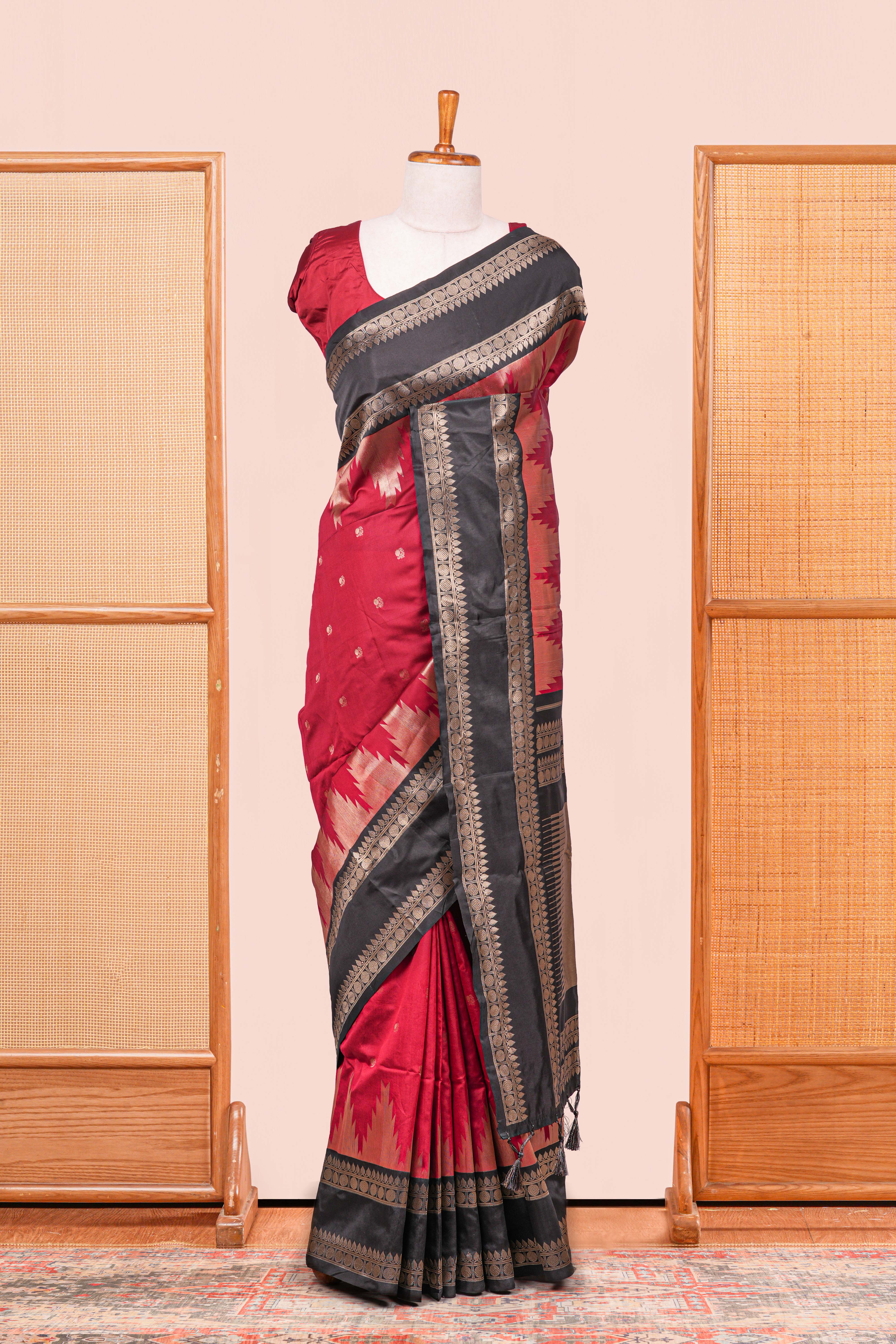 Maroon semi art silk thalampoo saree