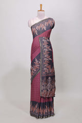 Maroon thread butta linen saree