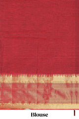Maroon traditional Chettinad cotton saree contrast zari