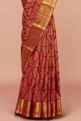 Maroon zari design silk saree