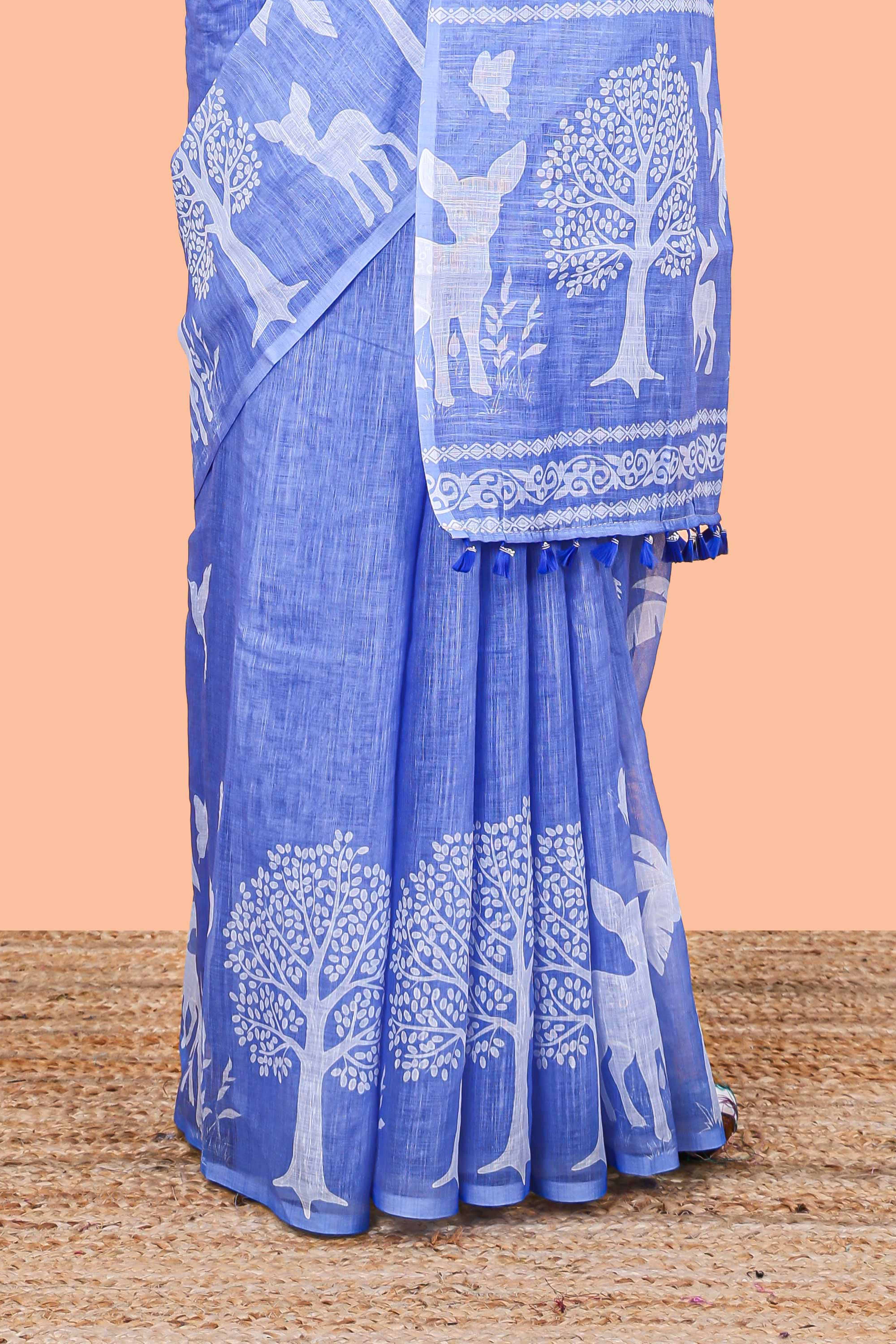 Modern ethnic lavender linen cotton saree