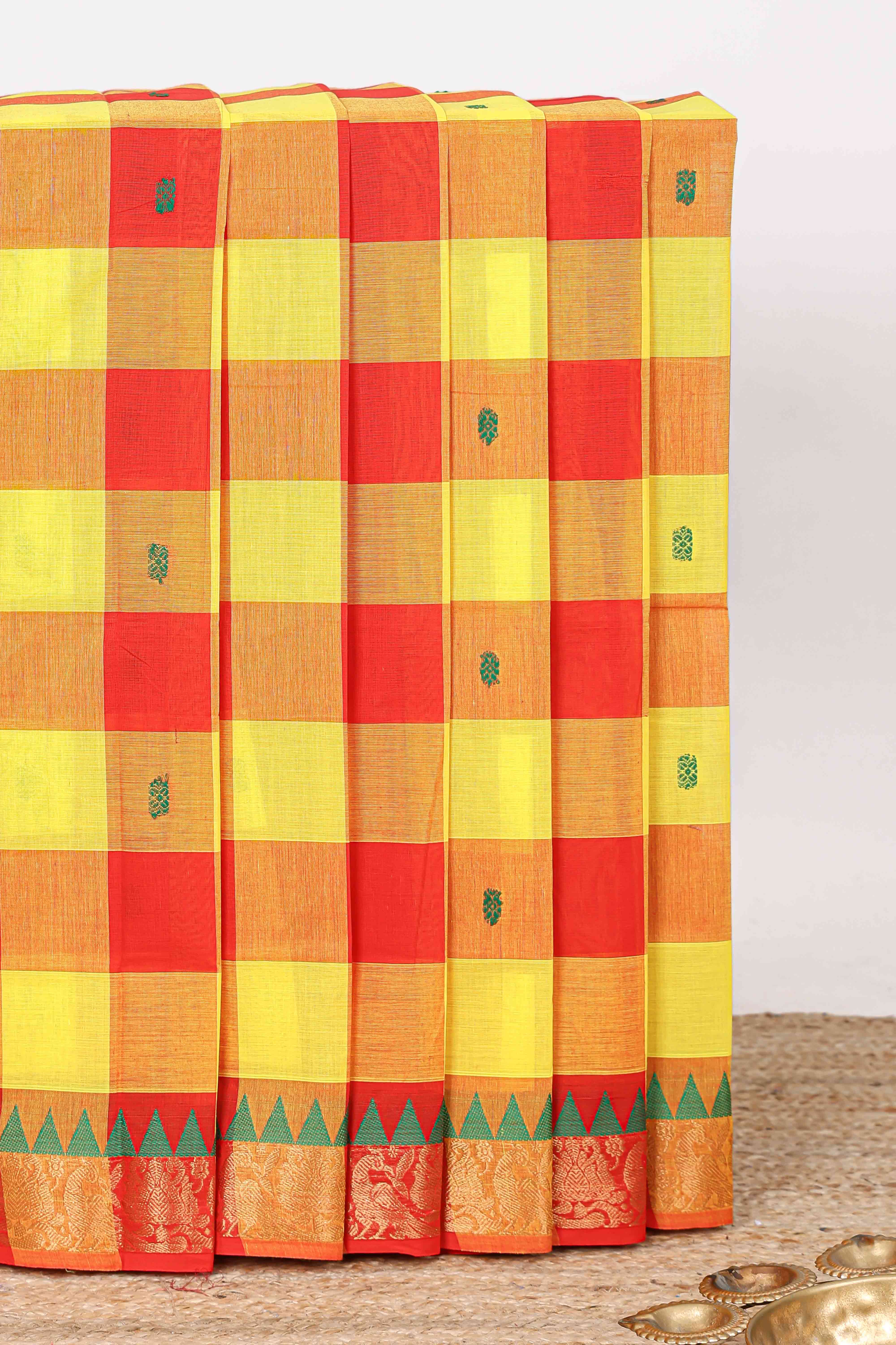 Multi Color checked chettinad cotton saree