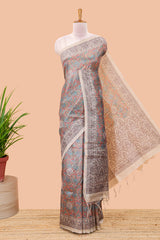 Multi color chanderi cotton saree with Mughal paisley print