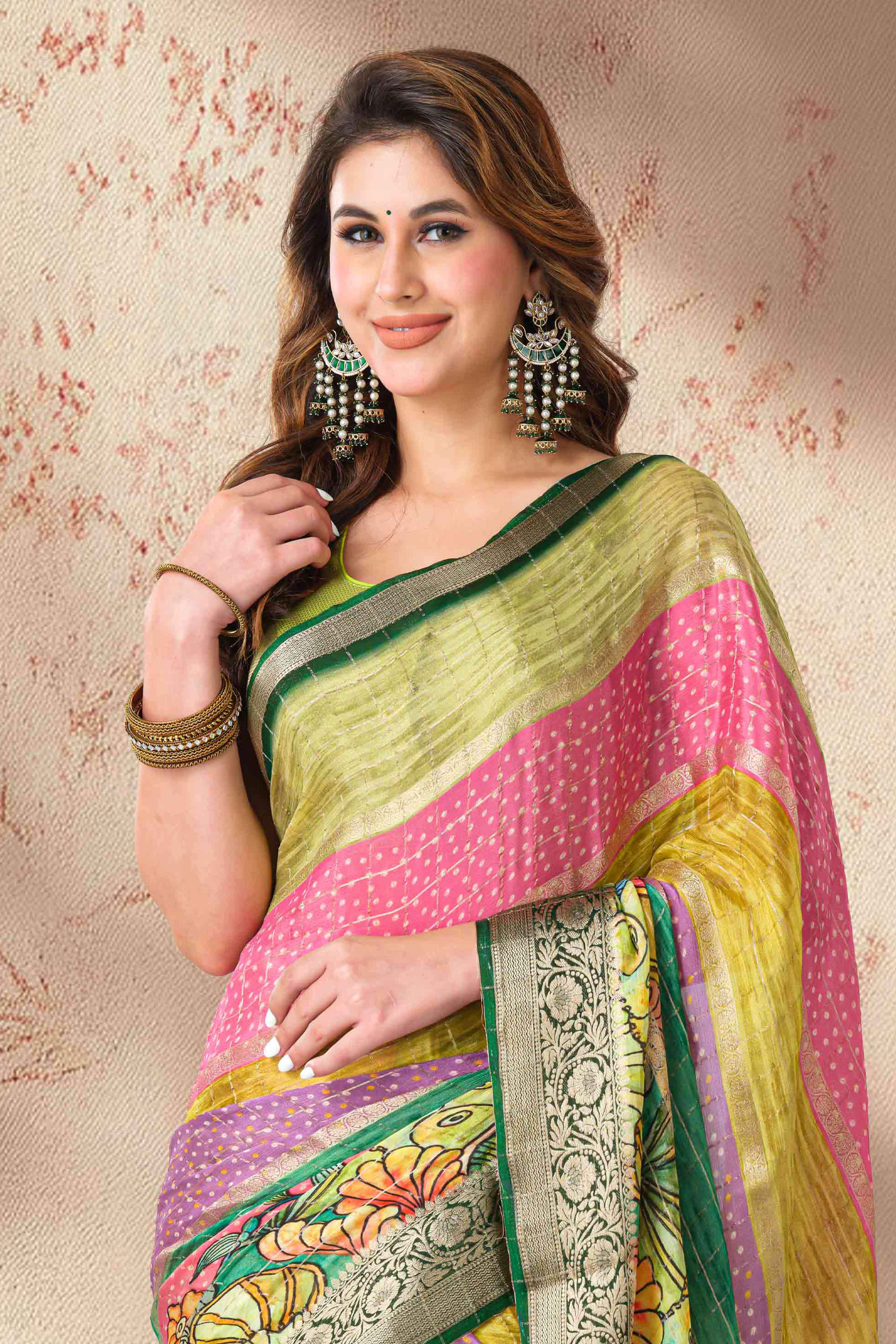 Multicolor banarasi kalamkari saree
