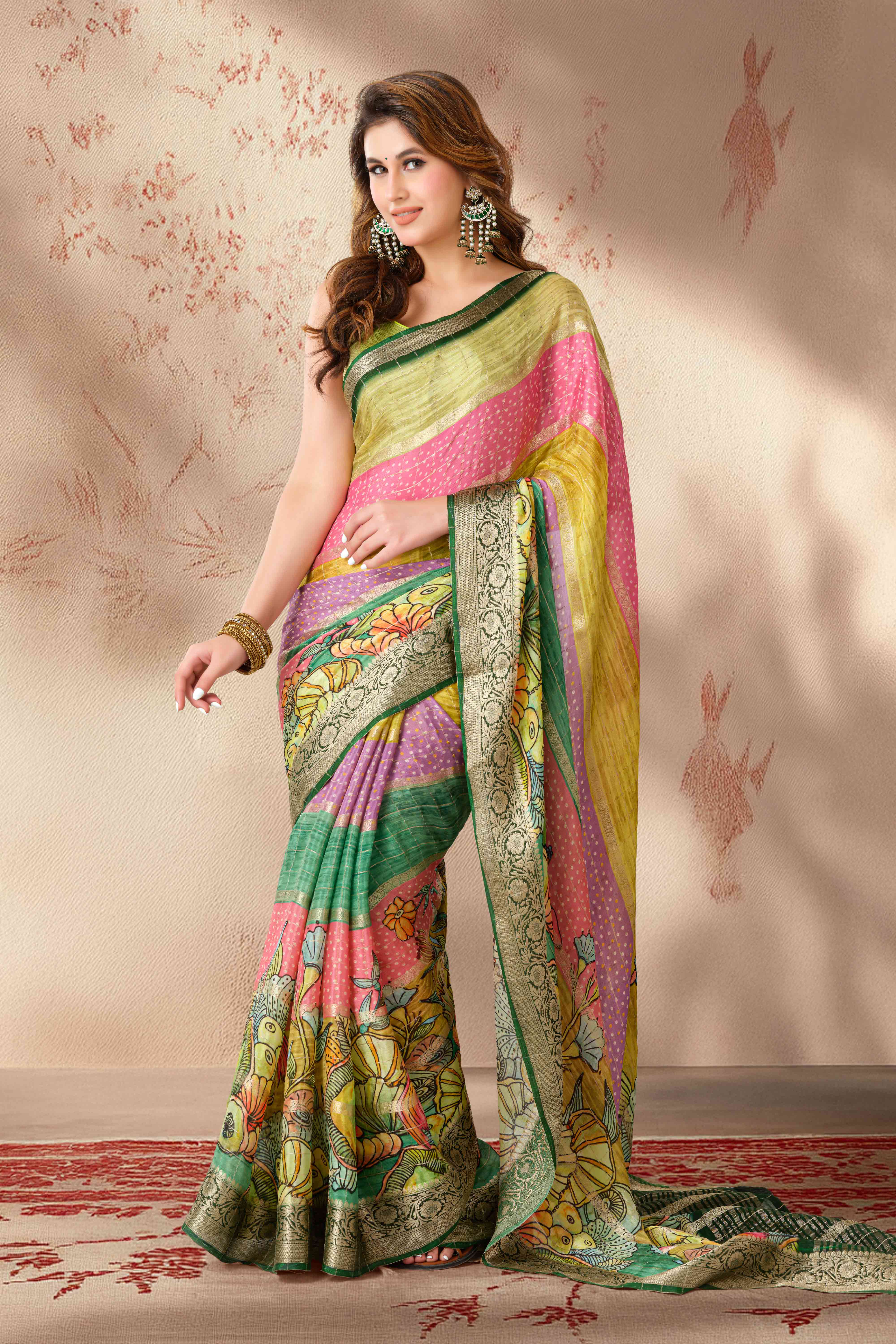 Multicolor banarasi printed silk saree
