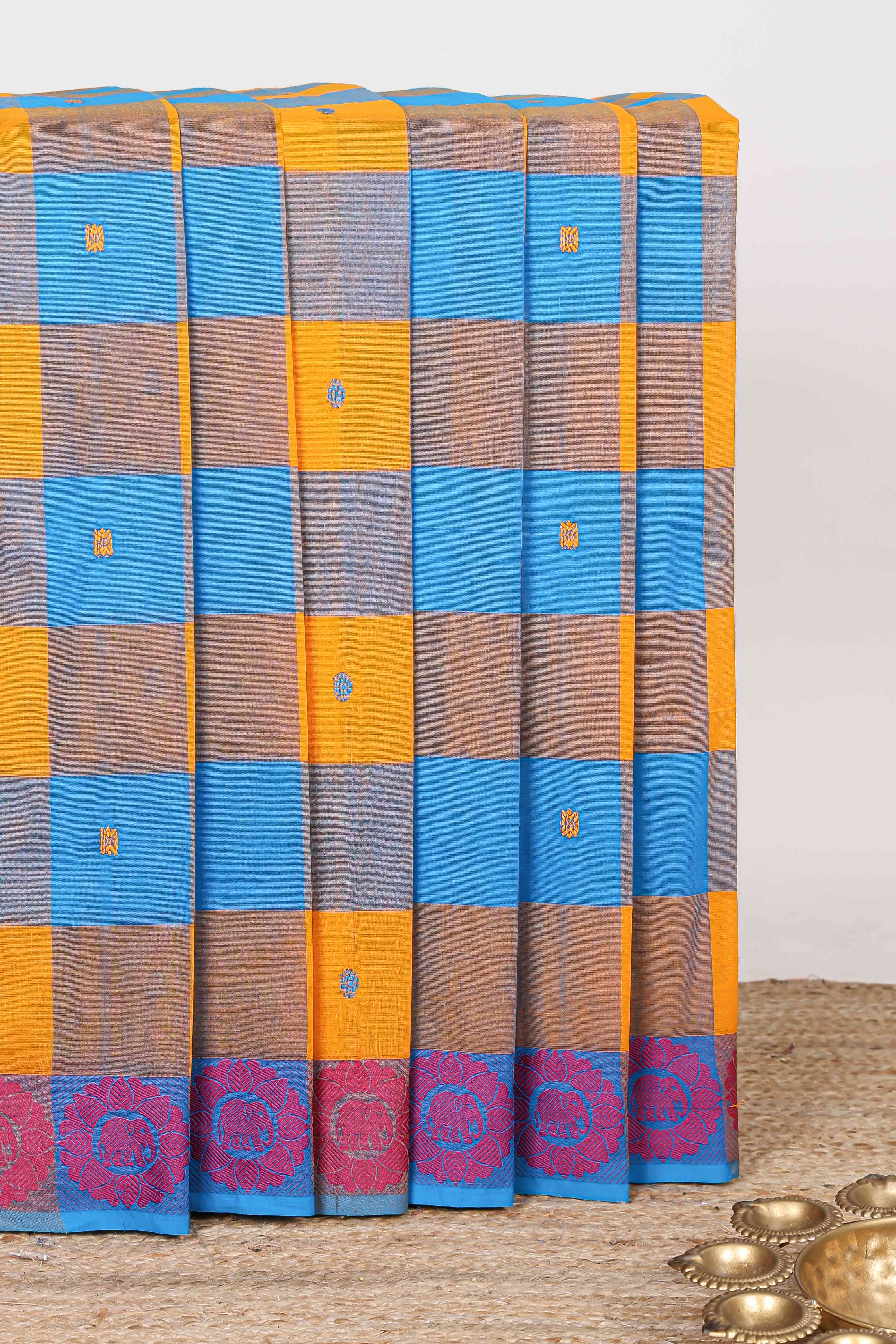 Multicolor checked butta chettinad cotton saree