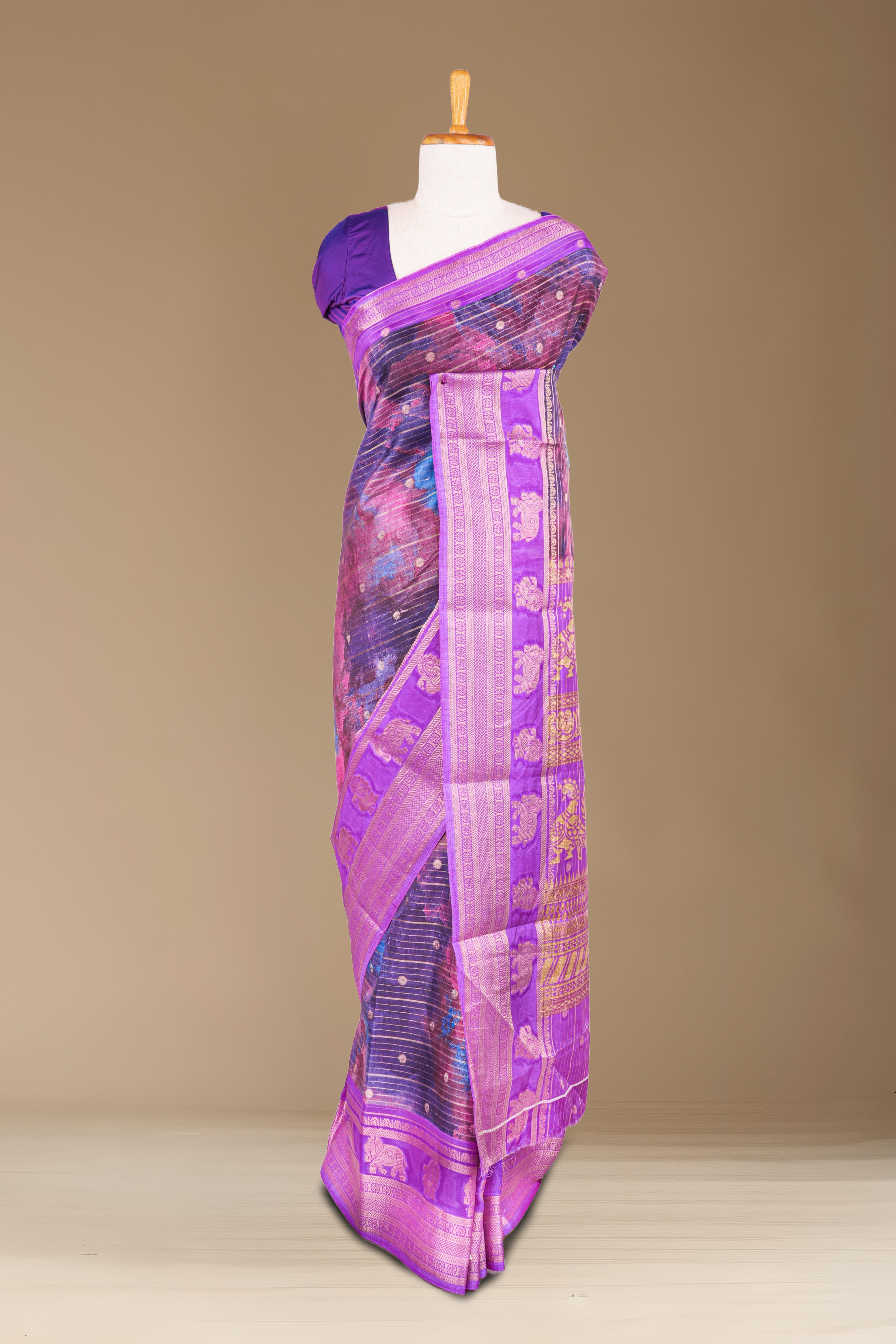 Multicolor dola silk peacock motif saree
