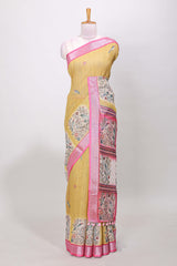 Mustard floral motif linen saree