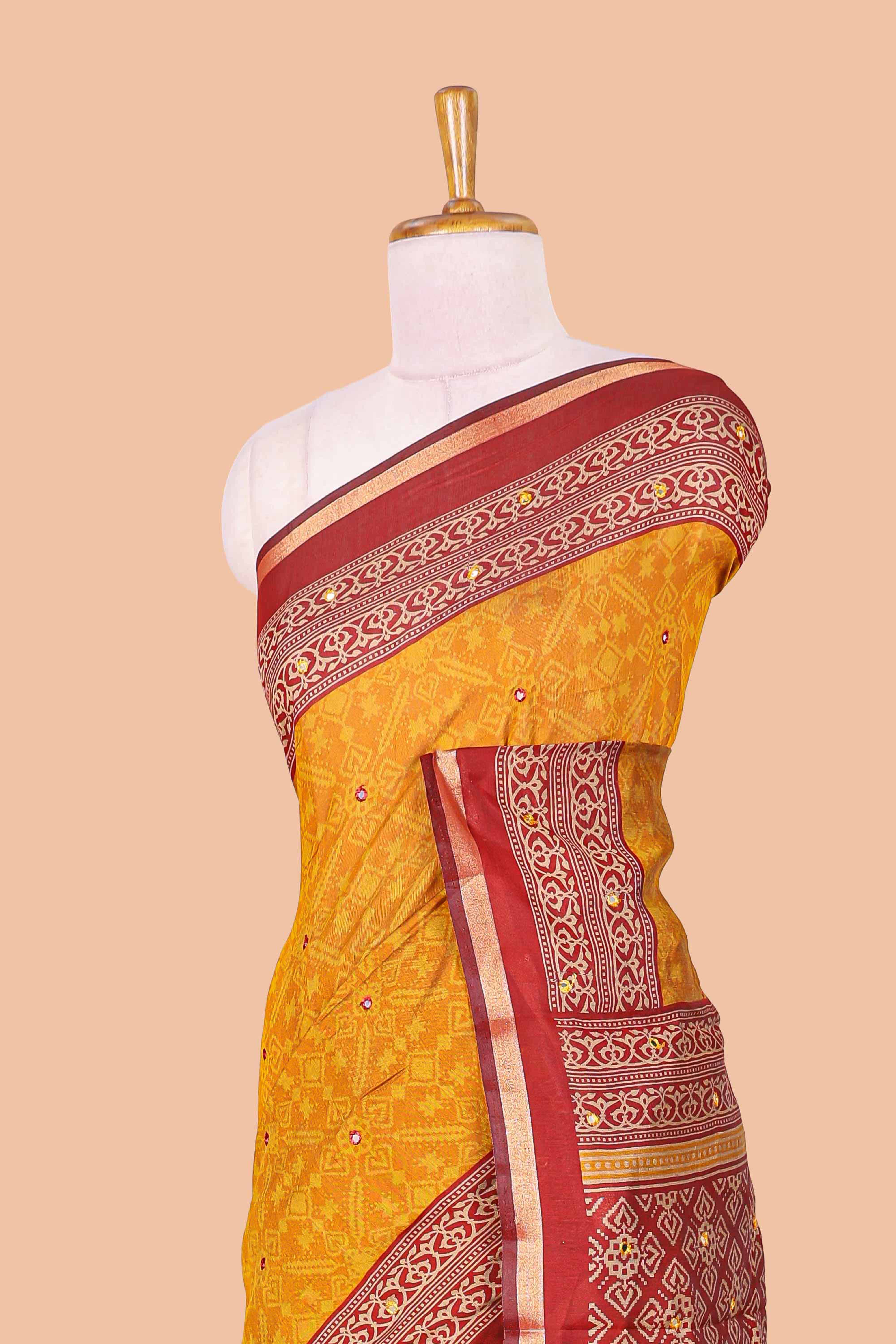 Mustard geometric design chanderi saree
