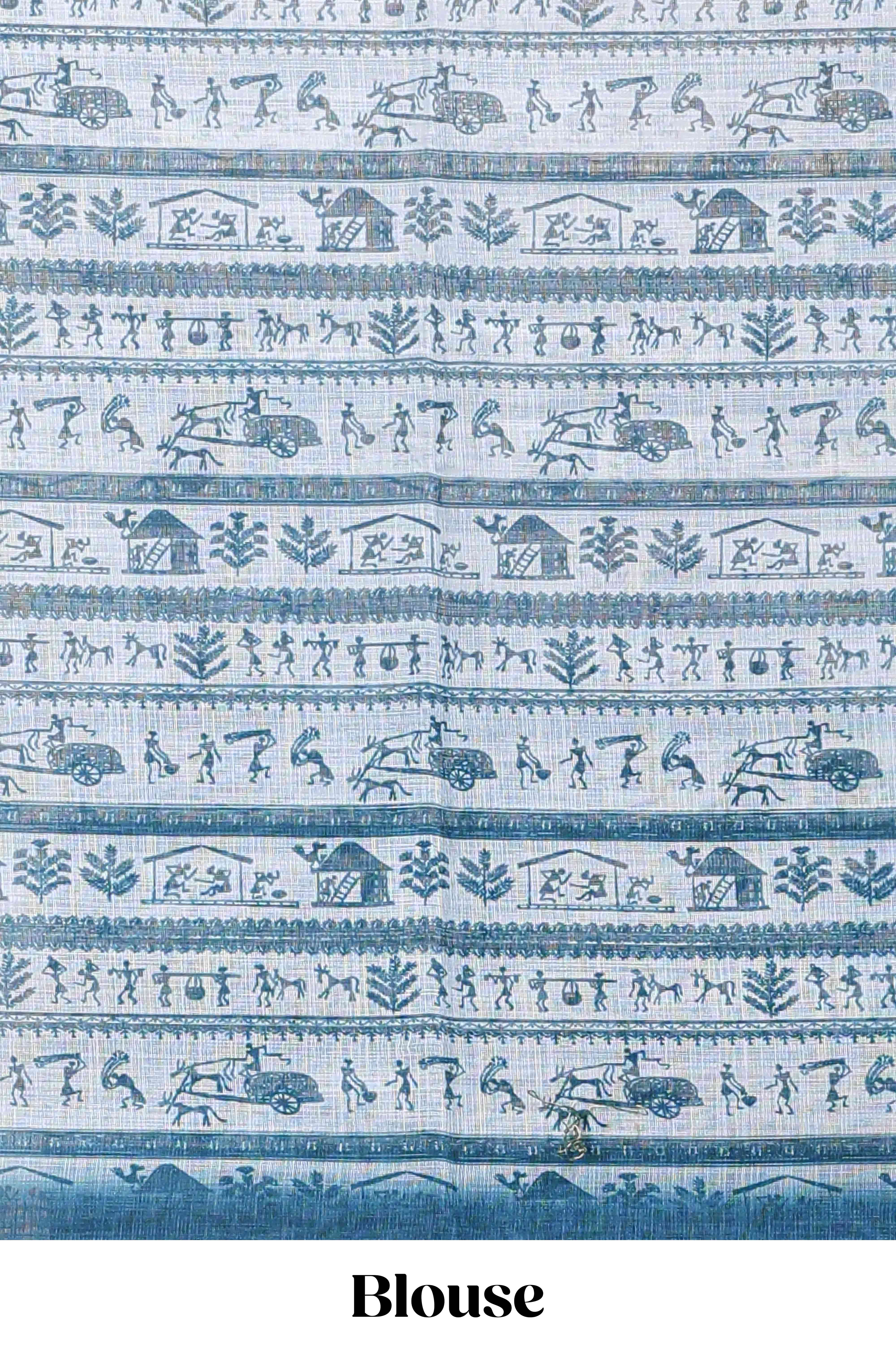 Ocean blue casual linen saree