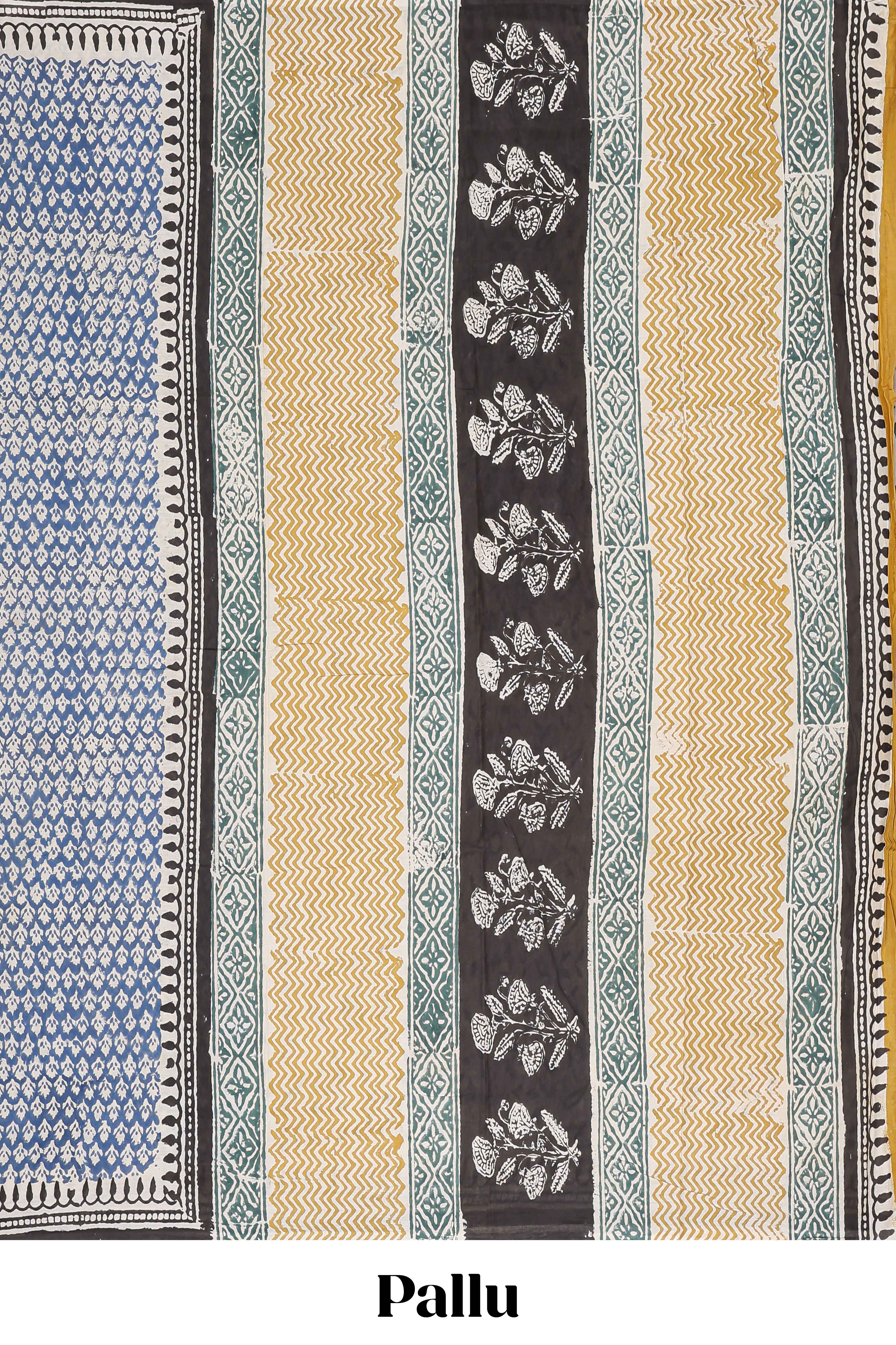 Off white floral print cotton saree