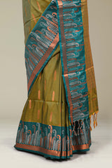 Olive green kathan silk festive saree