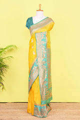 Olive yellow art silk floral pallu saree