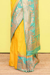 Olive yellow art silk heritage saree