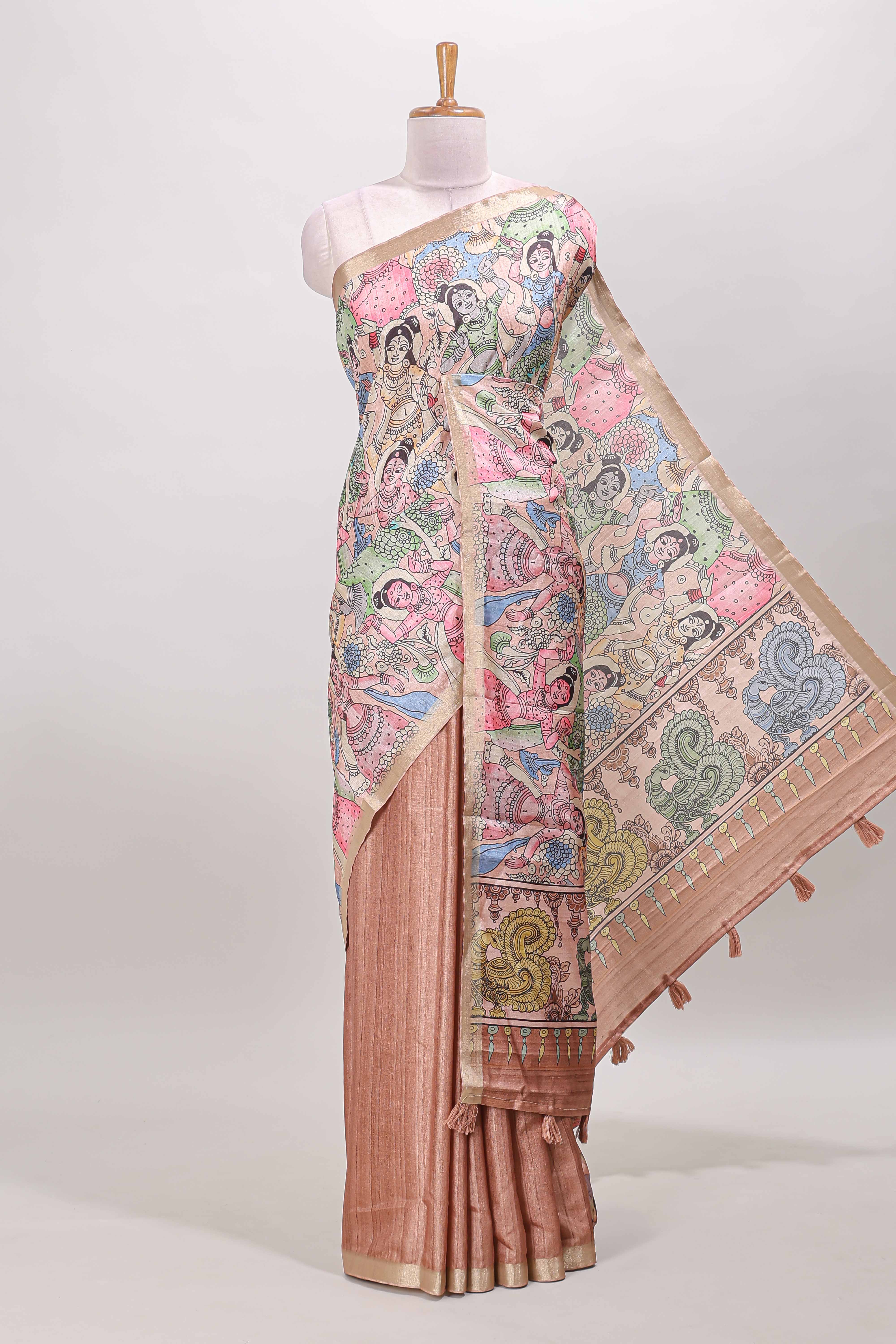 Orange dola silk kalamkari saree