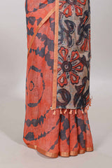 Orange printed cotton saree