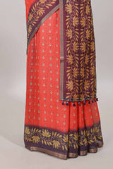 Orange printed pallu saree