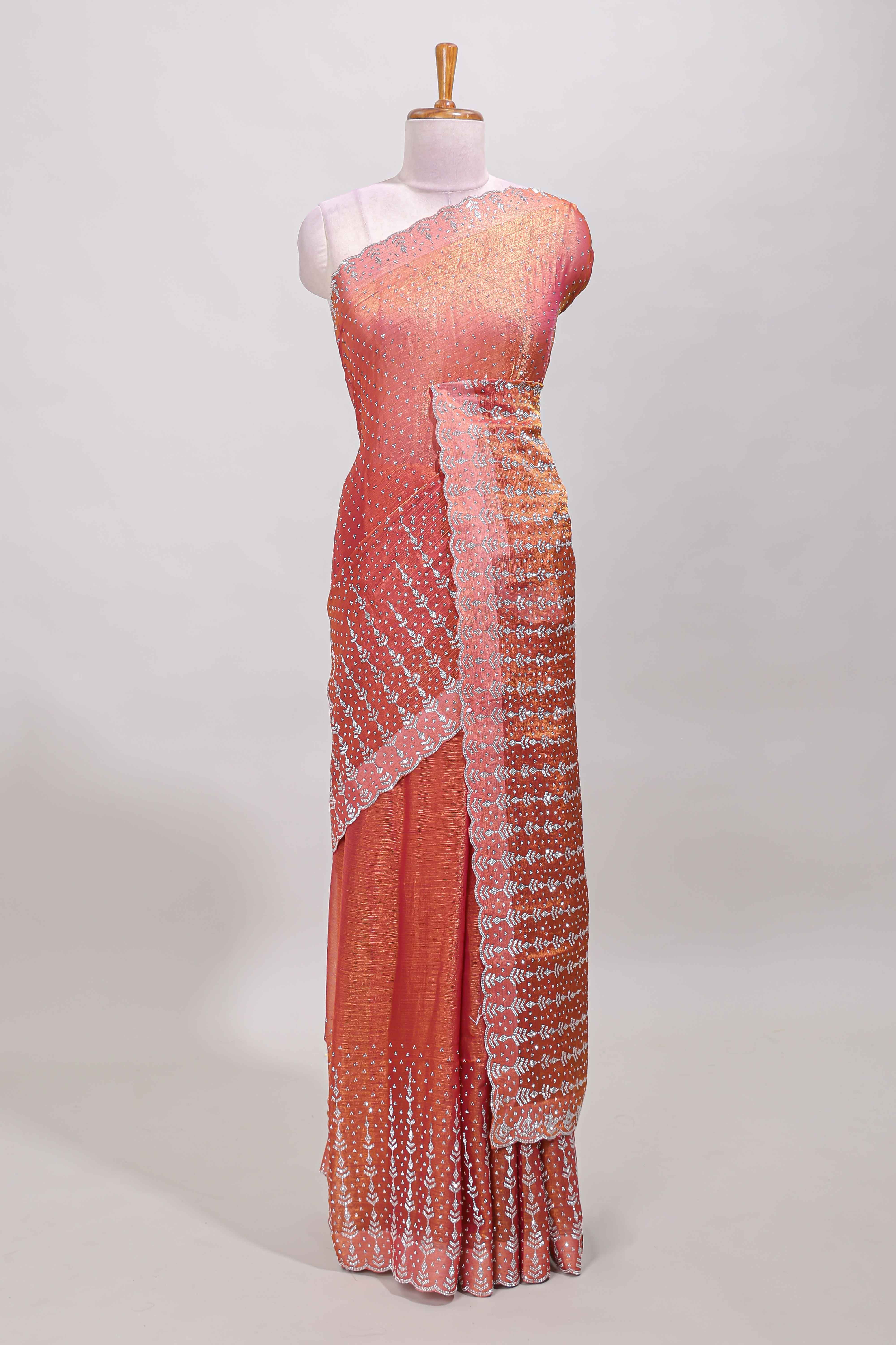 Orange scallop border saree