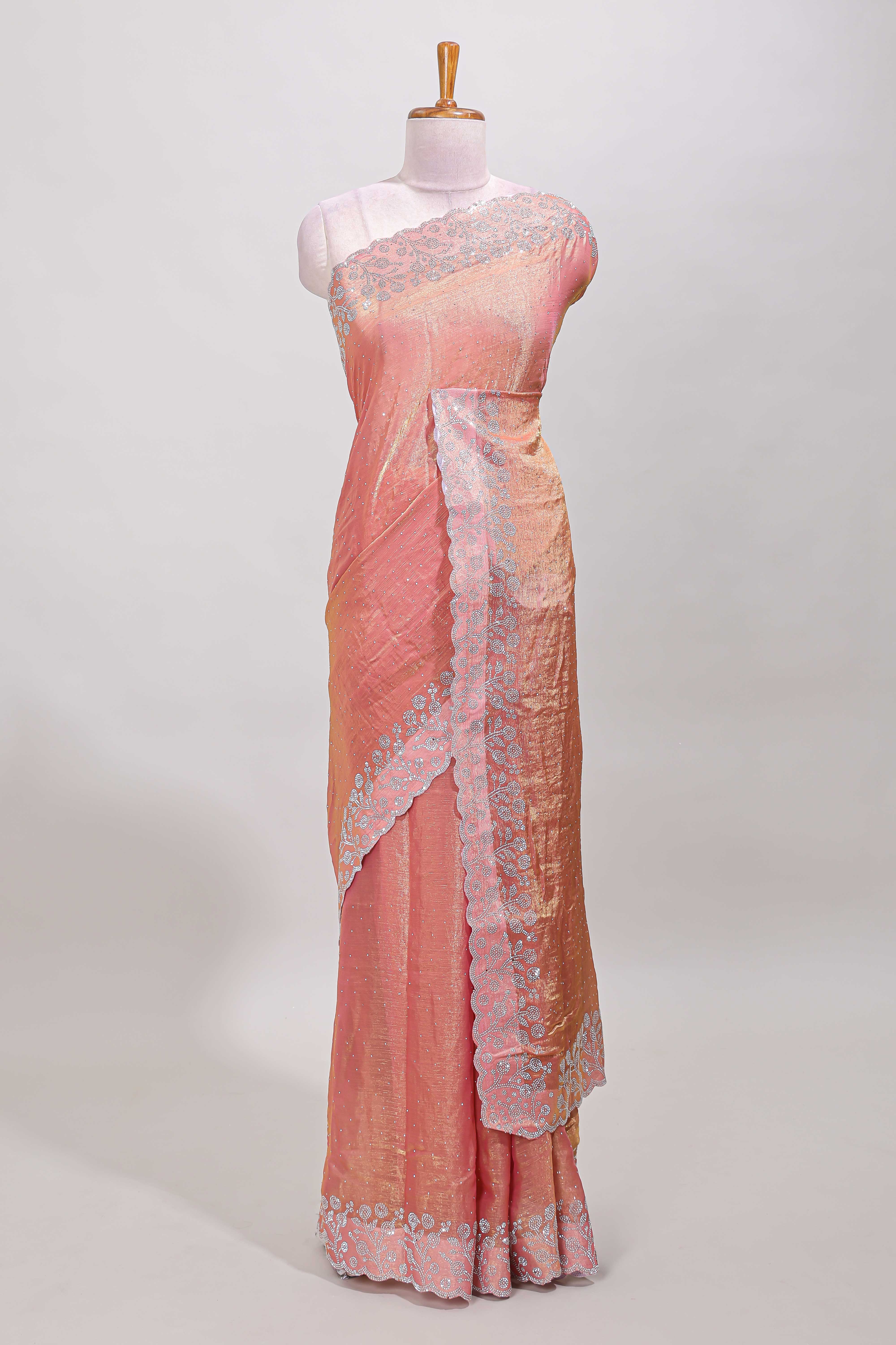 Orange scallop floral saree