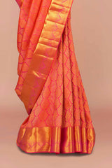 Orange silk saree with zari border