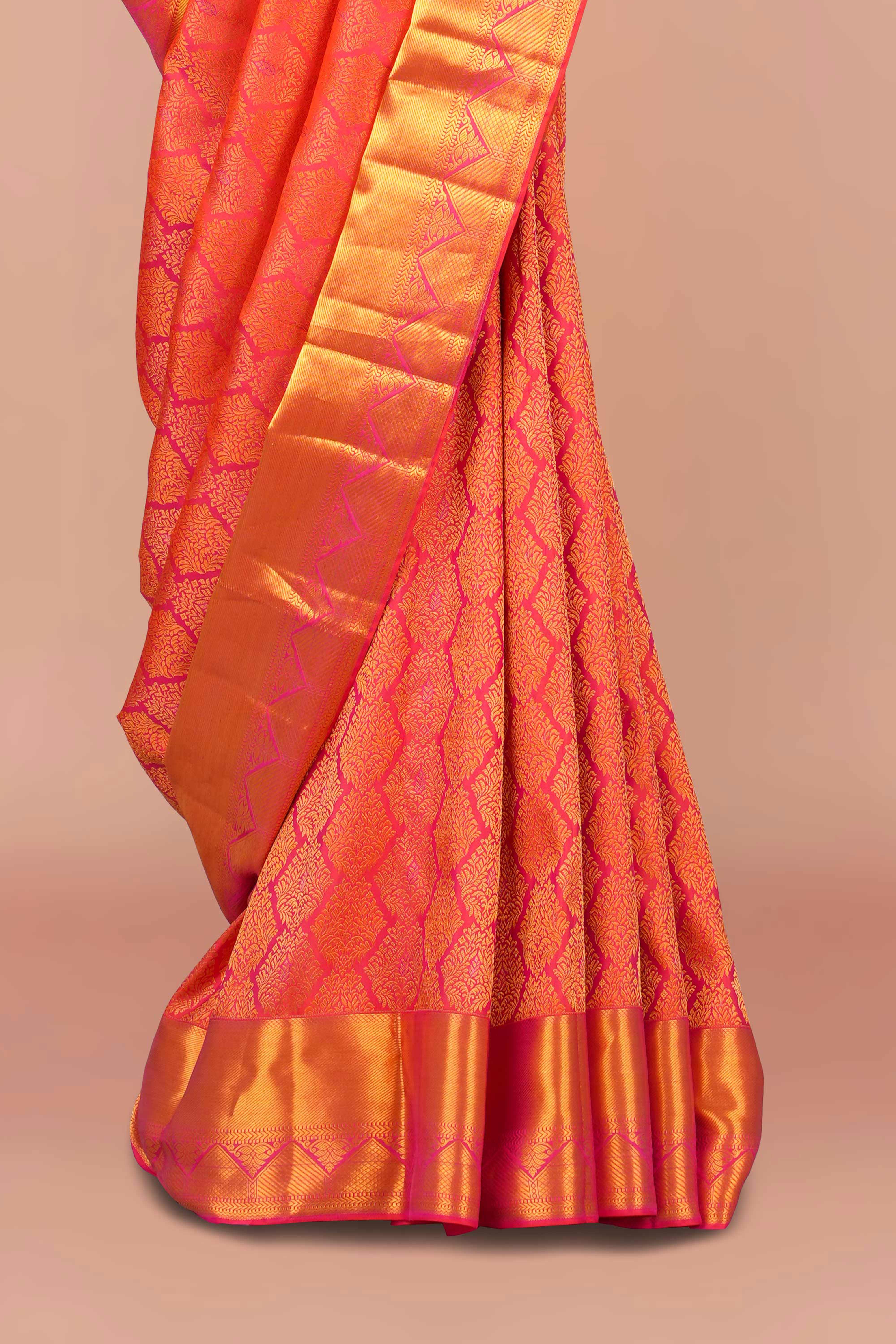 Orange silk saree with zari border