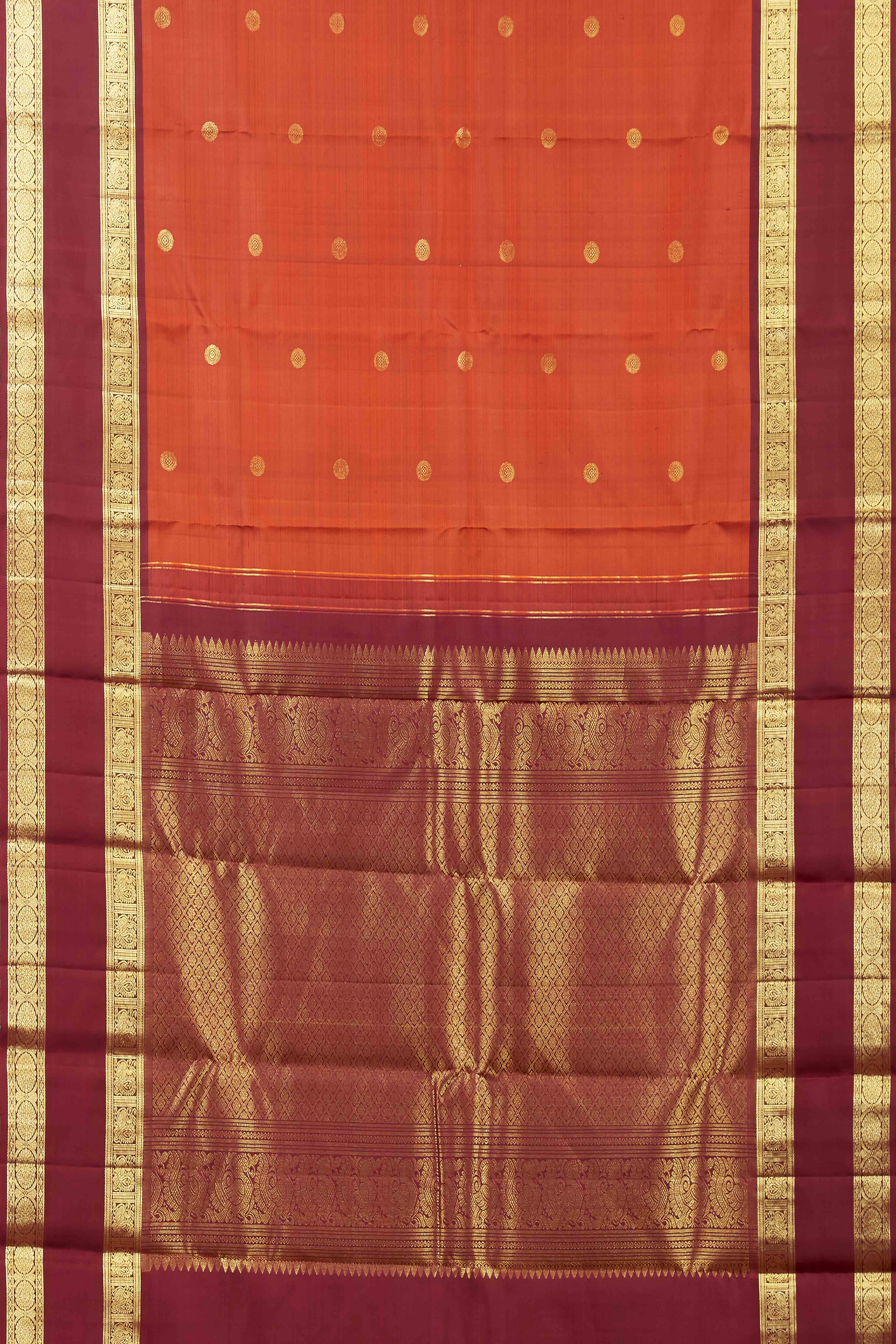 Orange zari butta designer silk saree