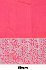 Pink striped floral silver zari butta parambariya pattu saree with contrast zari border and pallu