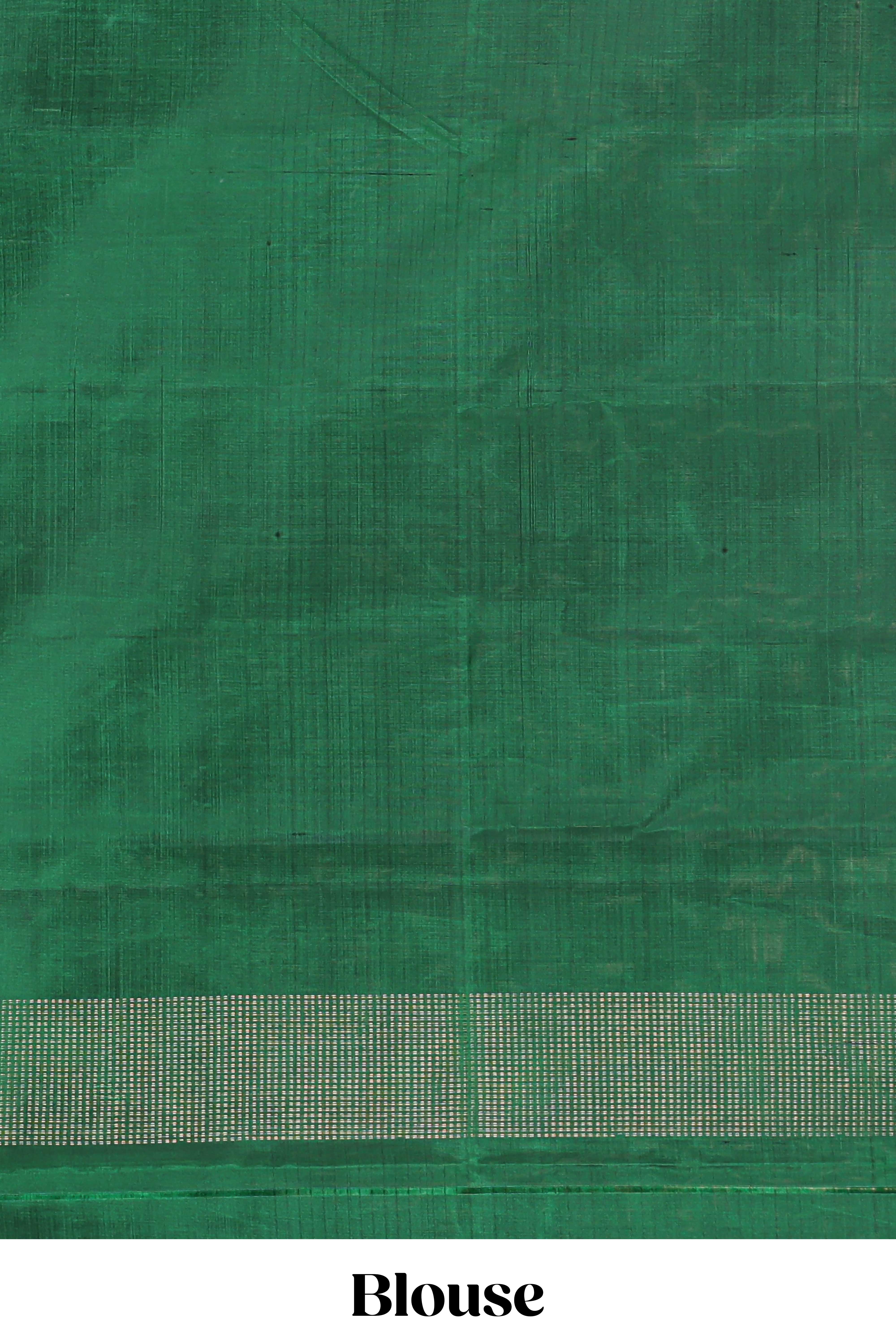 Borderless green parambariya pattu saree with zari stripes and matching checked zari pallu