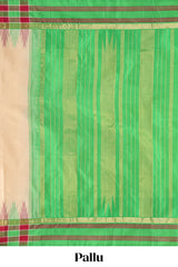 Sandal plain parambariya pattu saree with contrast checked ikkat style border and zari striped pallu