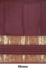 Red zari butta parambariya pattu saree with contrast striped bentex border and blouse