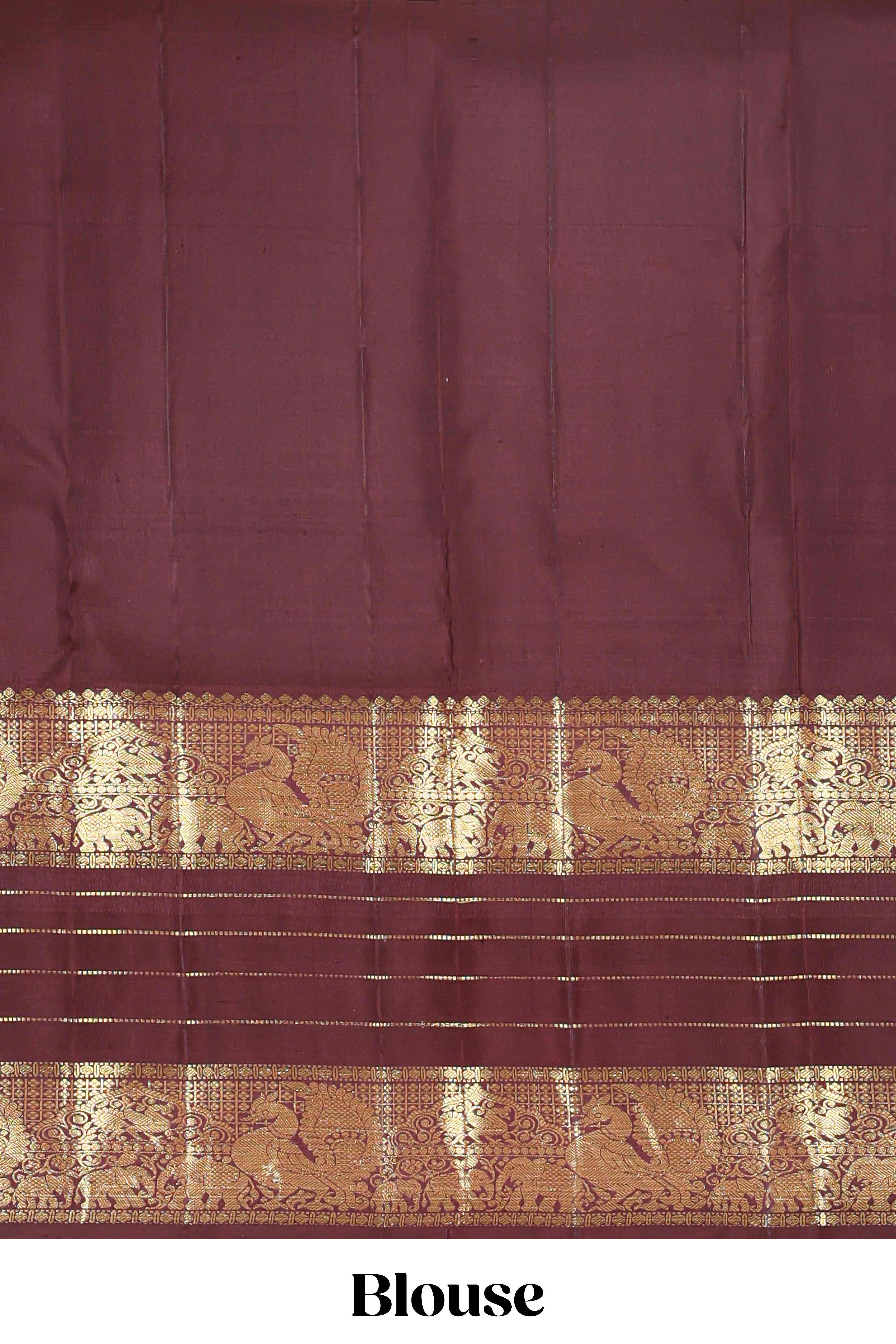 Red zari butta parambariya pattu saree with contrast striped bentex border and blouse