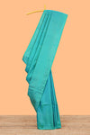 Borderless turquoise green zari stripes and butta parambariya pattu saree with self pallu and matching blouse