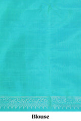 Borderless turquoise green zari stripes and butta parambariya pattu saree with self pallu and matching blouse