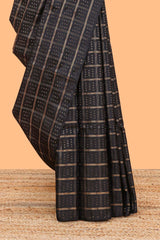 Borderless black zari checked parambariya pattu saree with contrast pallu and checked blouse