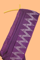 Violet striped parambariya pattu saree with self chevron border and matching pallu