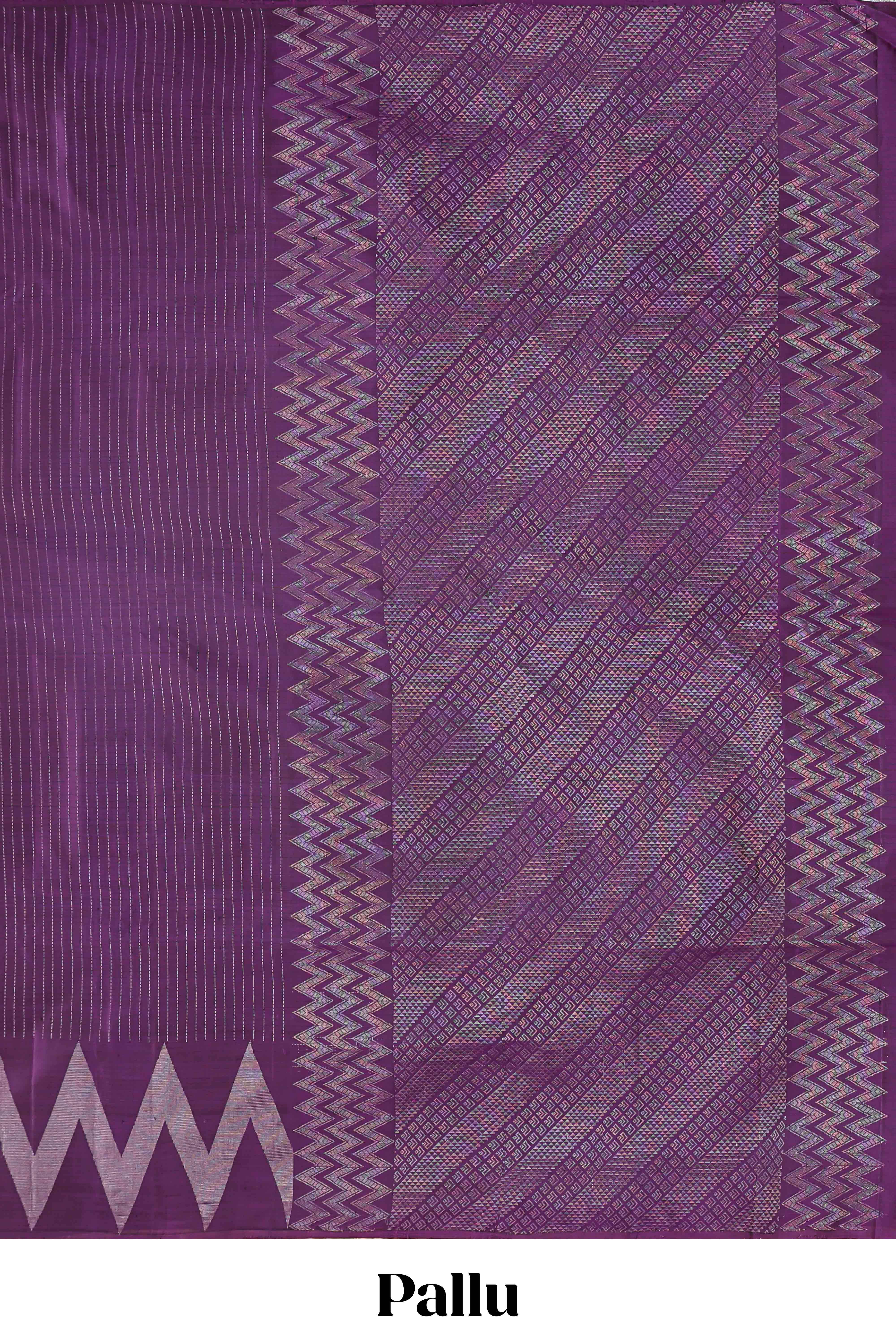Violet striped parambariya pattu saree with self chevron border and matching pallu