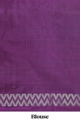Purple silver zari striped parambariya pattu saree with self chevron design border and matching pallu