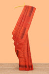 Orange ikkat style parambariya pattu saree with self border and contrast pallu