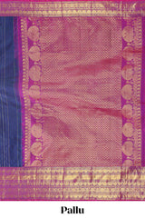 Blue zari butta dotted stripes parambariya pattu saree with contrast border and pallu
