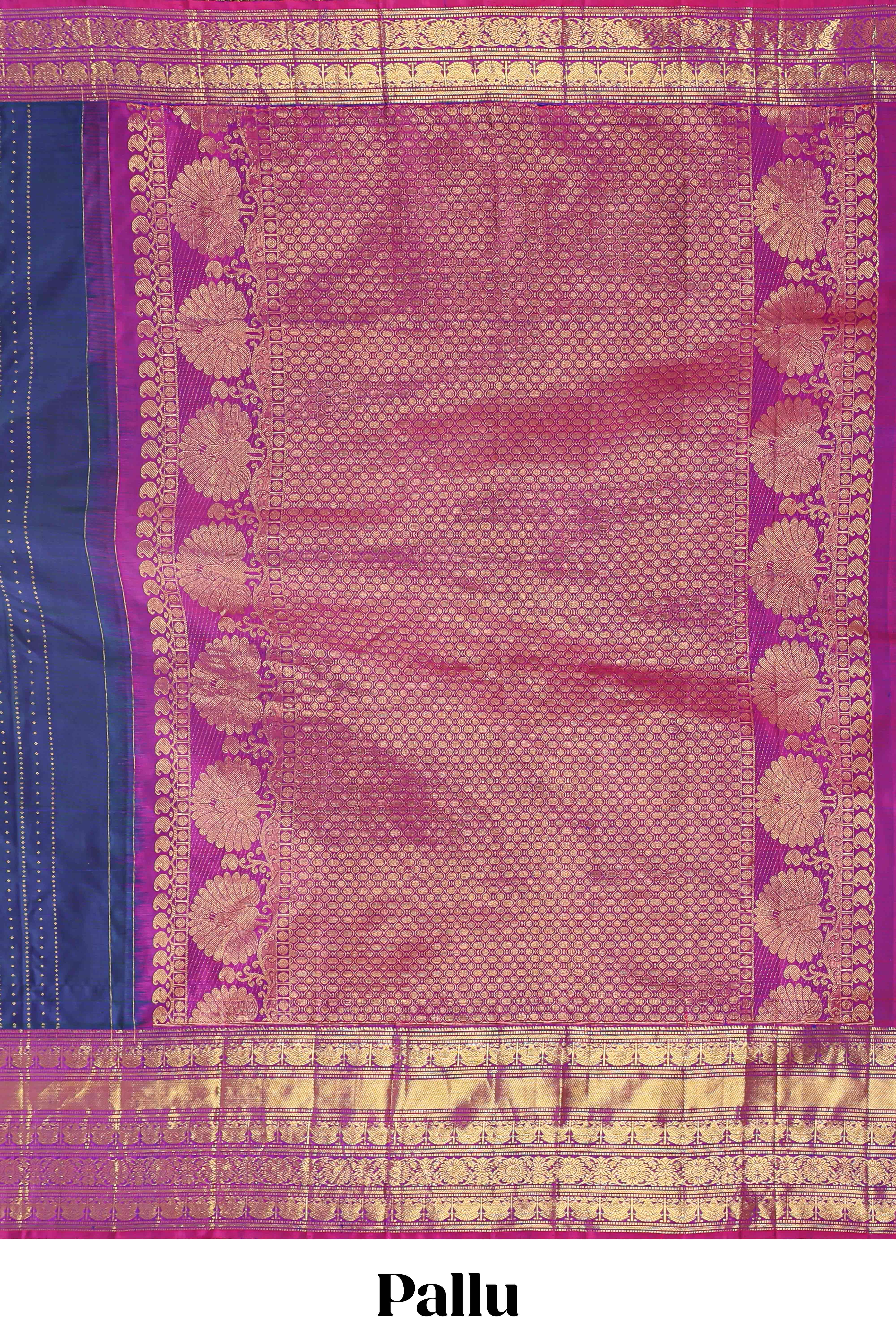 Blue zari butta dotted stripes parambariya pattu saree with contrast border and pallu