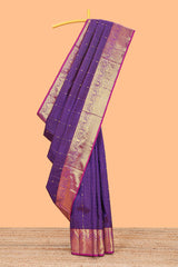 Purple striped zari design parambariya pattu saree with contrast border and pallu