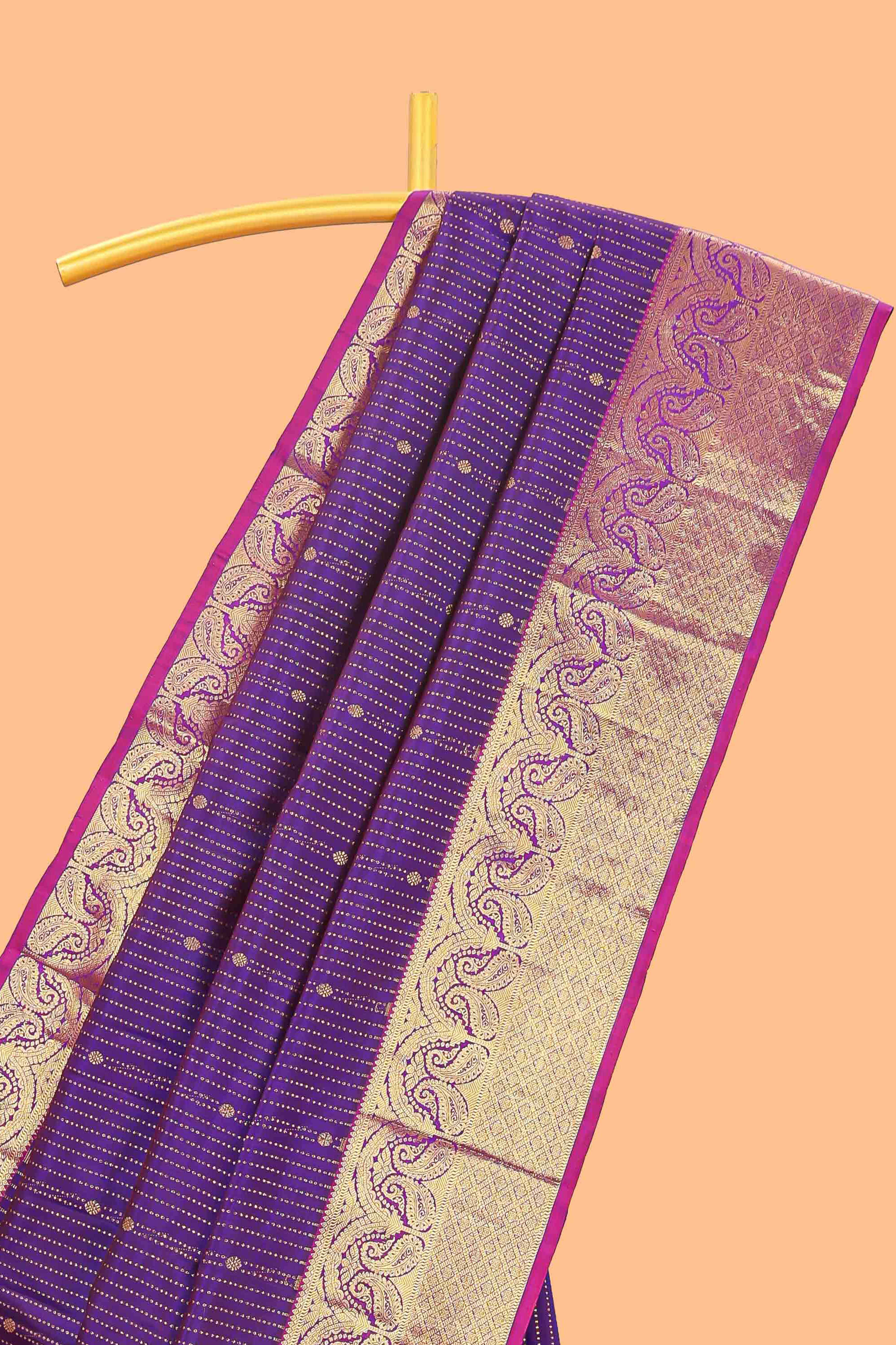 Purple striped zari design parambariya pattu saree with contrast border and pallu