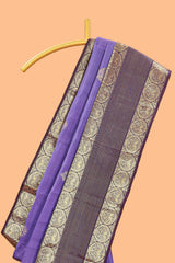 Violet zari butta parambariya pattu saree with contrast bentex border and pallu