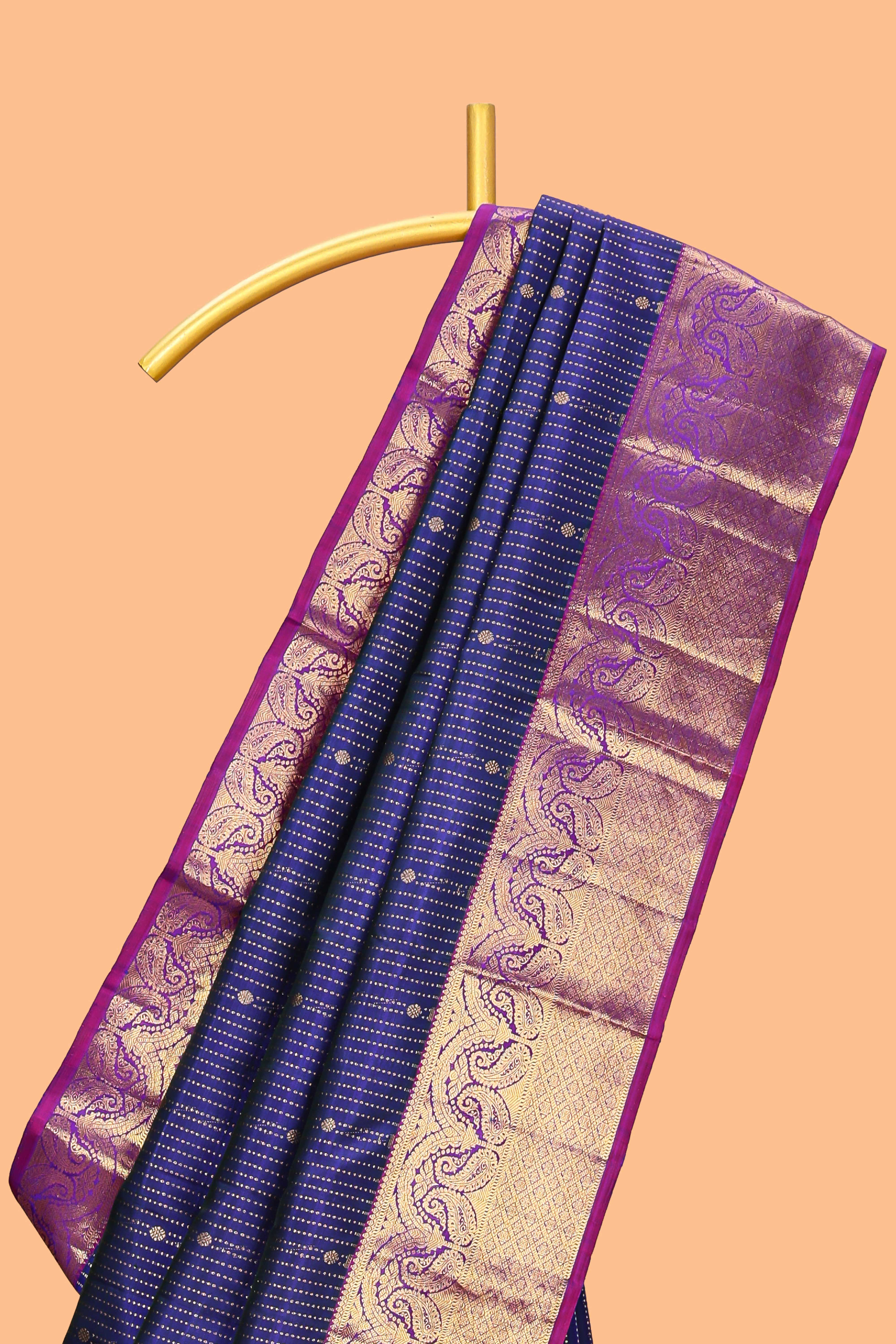 Blue zari striped parambariya pattu saree with contrast zari border and blouse