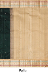 Bottle green geometric motifs design parambariya pattu saree with contrast border and blouse