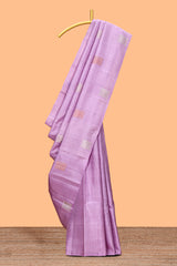 Borderless lavender striped design parambariya pattu saree with contrast pallu and blouse