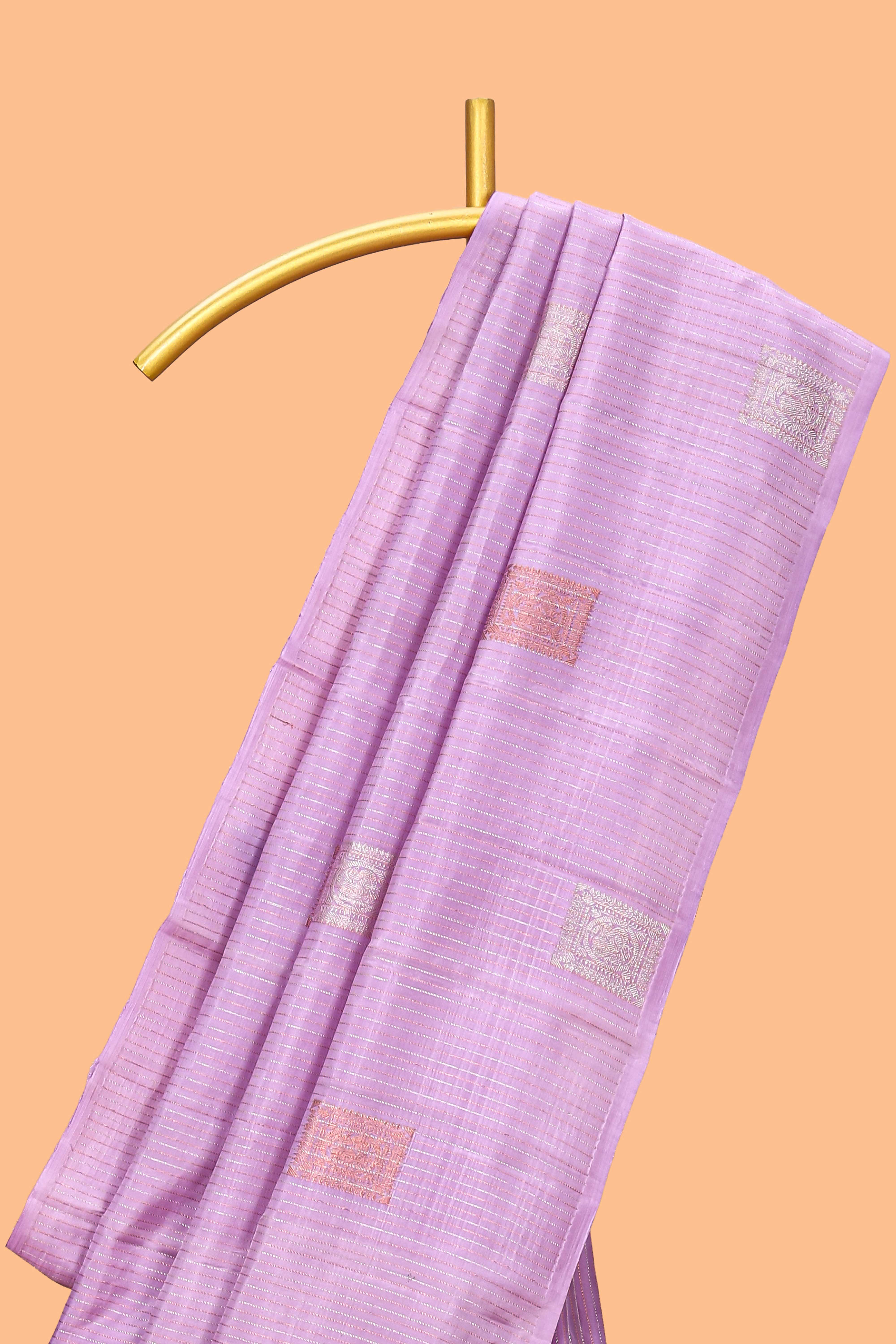 Borderless lavender striped design parambariya pattu saree with contrast pallu and blouse
