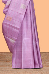 Borderless lavender striped design parambariya pattu saree with contrast pallu and blouse