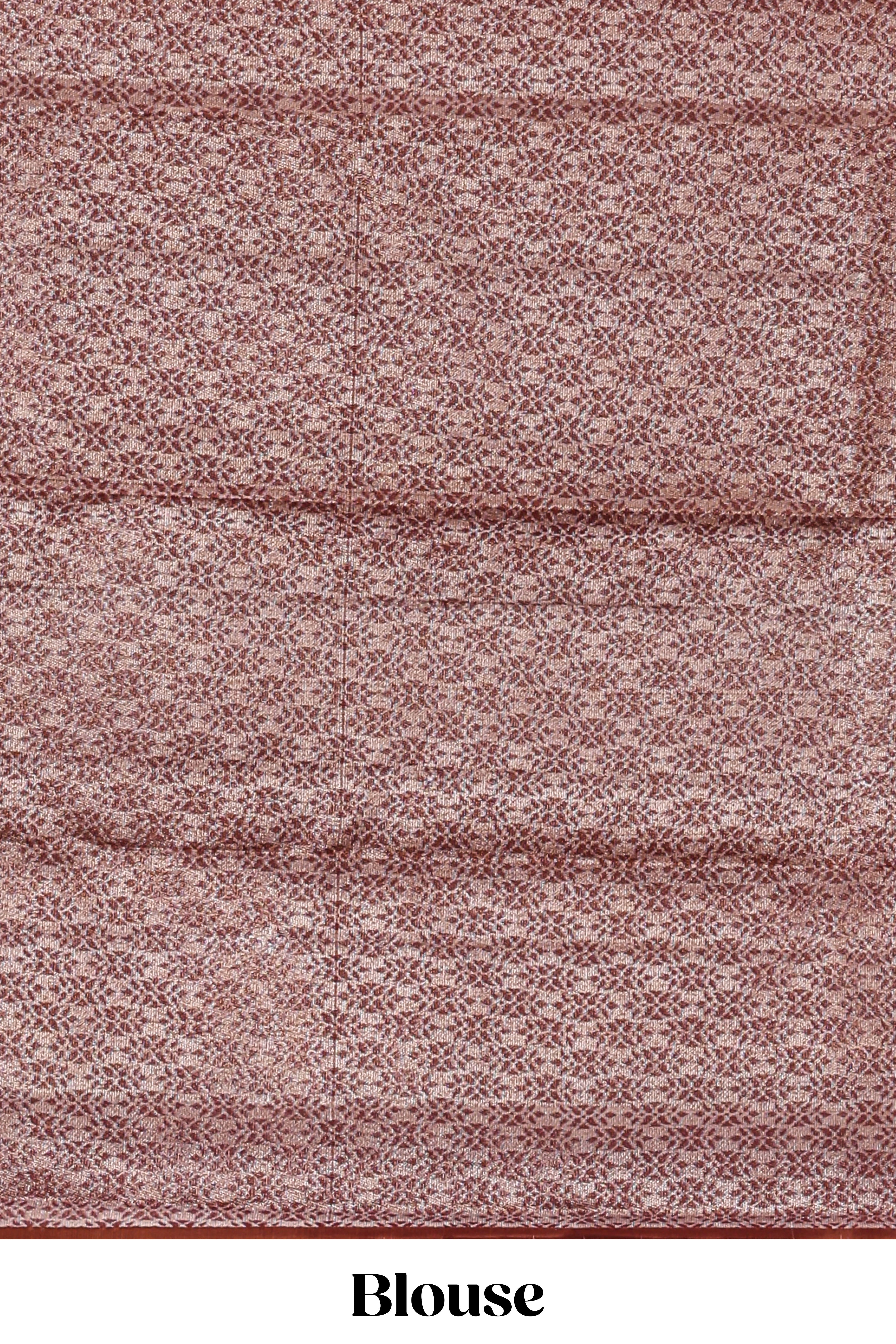 Borderless soft maroon checked & bird design parambariya pattu saree with contrast border and printed blouse